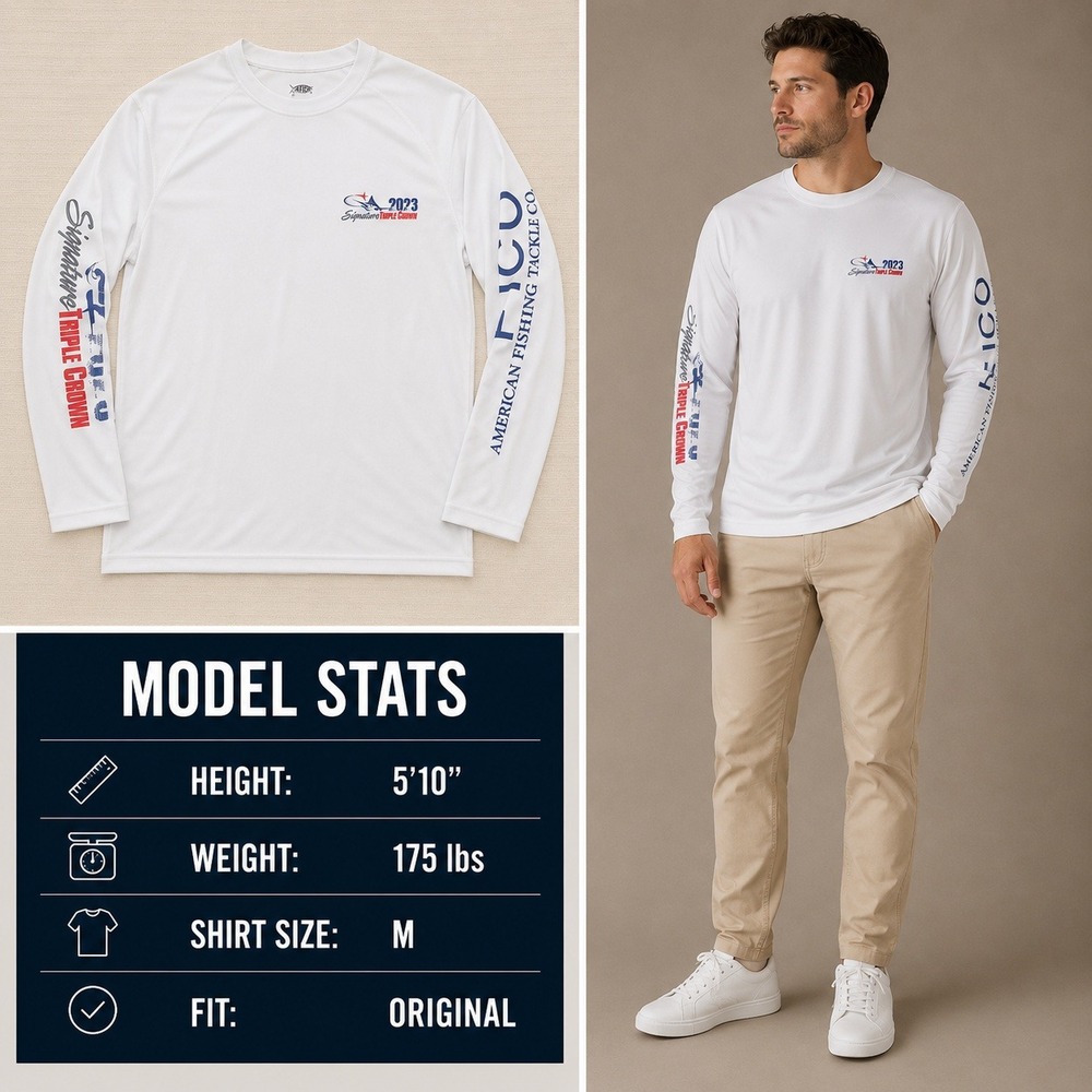 AFTCO Mens 2023 Signature Triple Crown‎ Fishing Shirt White Long Sleeve Medium